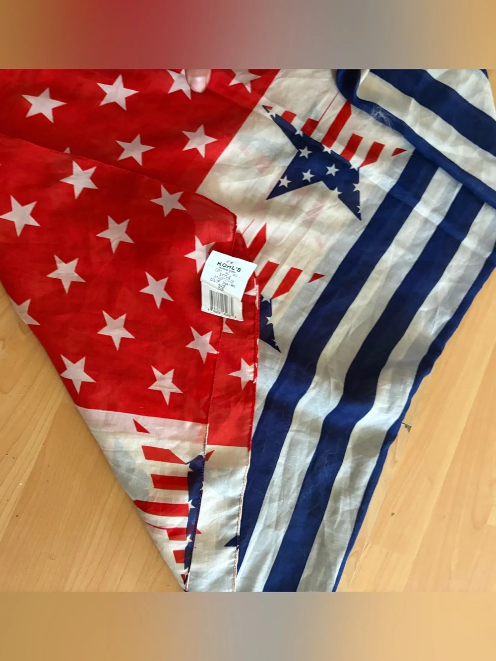 NEW KOHL’S American Flag Thin Long Wide Scarf 40x70” Red White Blue Cover Up